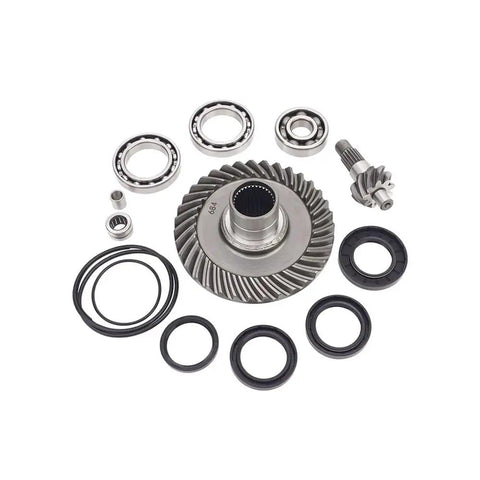 Top Shelf Heavy Duty Rear Differential Ring Pinion Gear And Bearing Kit Slick Performance Direct Fit Setup For Trx300fw 4x4 ATV components laid out on surface.