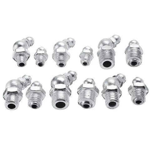 130Pcs Hydraulic Grease Nipple Fitting Kit With Galvanized Metal Nipples M6 M8 M10 BSP UNF 45 Degree Angles Metric Sizes
