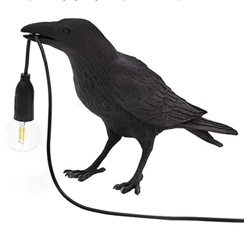 Cool Crow Table Lamp With Resin Bird Design, Cozy Desk Or Wall Sconce Light, Includes LED Bulb, E12 Base, 110V, Black Finish
