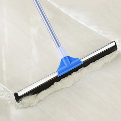 All In One Floor Squeegee With Long Adjustable Handle From 25 To 50 Inches No Bending Back Saver Heavy Duty Foam Blade Wiper in use