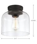Oil Rubbed Bronze One Light Flush Mount With Clear Glass Or Mercury Glass Options In Hounslow Style Period Inspired Ceiling Fixture 9 Inch Wide By 8.88 Inch High Cozy Modern Farmhouse Lighting, clear glass option front view