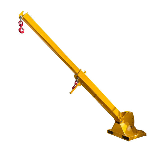 Heavy Duty Forklift Jib Boom Crane Attachment 4400 Lbs Capacity manual telescoping boom with dual swivel hooks.