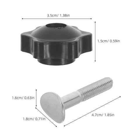 Super Easy Lawn Mower Handle Knobs Plus Bolts Washers Screws For Home Or Small Commercial Yard Machines, black plastic knob and metal bolt.