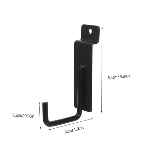 Heavy Duty 15 Pack Slatwall Hooks For Garage Storage And Tool Organization, single black iron hook with measurements shown