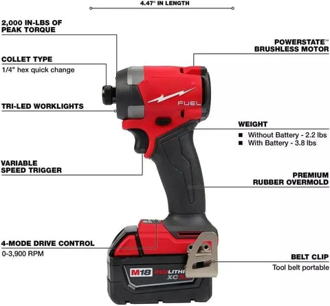 Heavy Duty Cordless Tool Combo Bundle Featuring Brushless Hammer Drill Driver with tri-LED worklights and variable speed trigger.