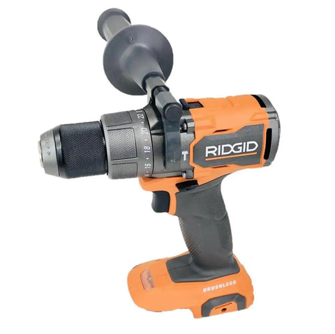 Beast Mode 18V Brushless Cordless Hammer Drill Driver featuring black chuck and orange grip for heavy-duty projects.