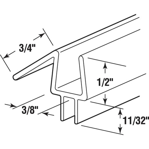 Frameless Shower Door Bottom Seal For 3/8 Inch Glass, 36 Inch Length, Clear Vinyl Slip On Fit, Stops Leaks And Creates A Solid Water Barrier, Easy Install, Single Pack diagram showing measurements