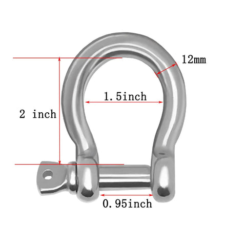 Beefy Heavy Duty Half Inch Screw Pin Anchor Shackle Set 304 Stainless Steel 12mm dimensions diagram