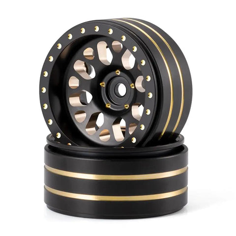 Brass 1.3 Inch RC Beadlock Wheels Rims Set For 1/18 TRX4M Ascent-18 And 1/24 AXIAL SCX24 AX24 Crawler Upgrades in black with brass stripes