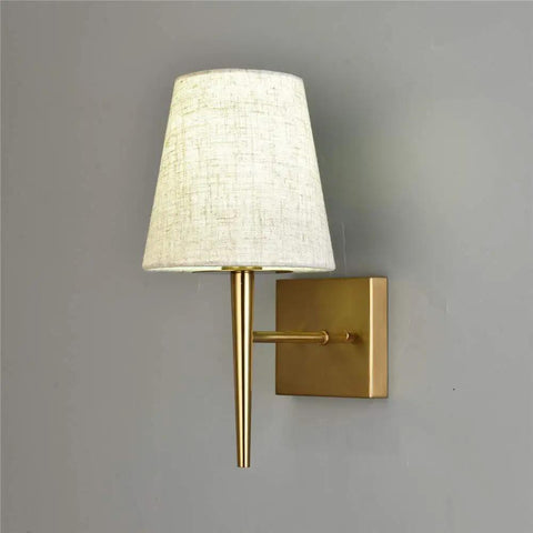 Mid Century Modern Plug In Wall Sconce Set With Beige Fabric Shade Antique Gold Finish 1 Light Indoor Wall Lamp Mounted