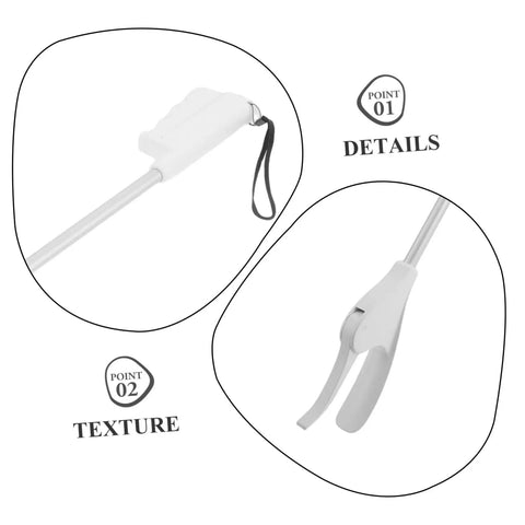 28 Inch Long Handle Grabber Reacher Tool for Seniors and Pregnant Women with Nonslip Grip, One Handed Operation, Lightweight Plastic and Stainless Steel Litter Picker for Easy Cleanup and Daily Independence, white handle detail