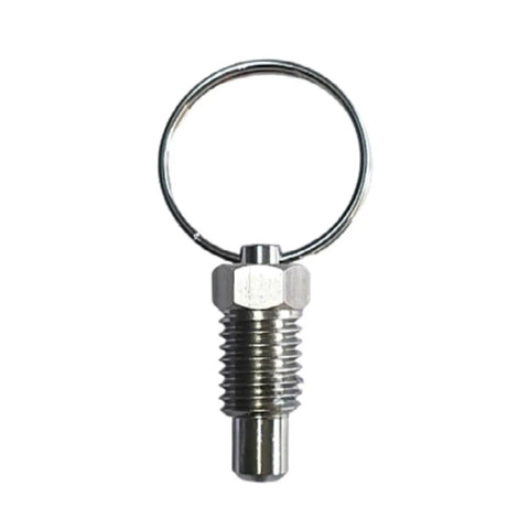 Bulletproof Stainless Steel Spring Plunger Pins Two Piece Kit M10 By Twenty Millimeter with pull ring and threaded body.
