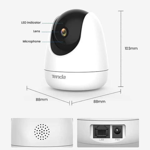 2K Indoor Wireless Pan Tilt Camera For Home Security And Baby Monitor And Pet Camera With Phone App Access showing dimensions