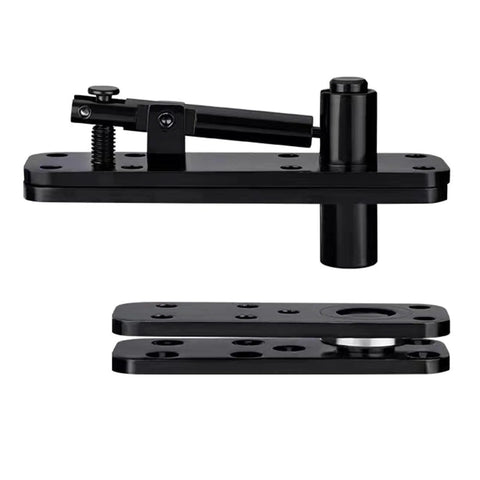 Black 360° quiet pin hinge set for Murphy bookcase doors; dual mounting plates, concealed high-load hardware