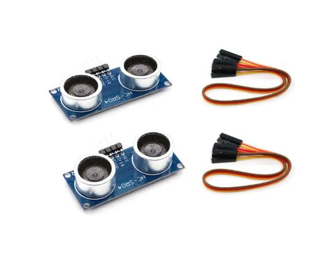 Two Pack Ultrasonic Distance Sensor Module With 3V To Five Point Five Volts Wide Voltage 2cm To 450cm Range 4 Pin Interface Arduino And Raspberry Pi Compatible For DIY Projects, with connectors