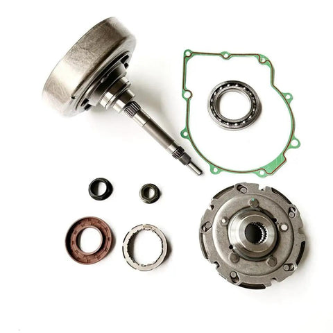 Heavy Duty Rock Solid Wet Shoe Clutch Drum Housing One Way Bearing Replacement Fits Hisun Hs500atv And Hs700atv Utv Atv 500 700 Quad Trail Beasts Smooth Performance set of clutch components including bearing and drum housing.