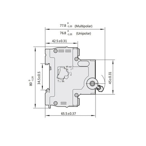 Built Tough 2 Pole Mini Circuit Breaker 230 400V showing detailed dimensions for installation and use in AC lines and panels.