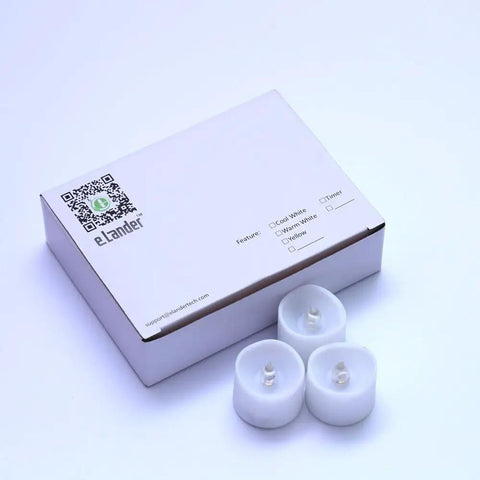 Flameless LED Tea Lights With Timer 6 Hours On 18 Hours Off Warm White 12 Pack Battery Included displayed with packaging