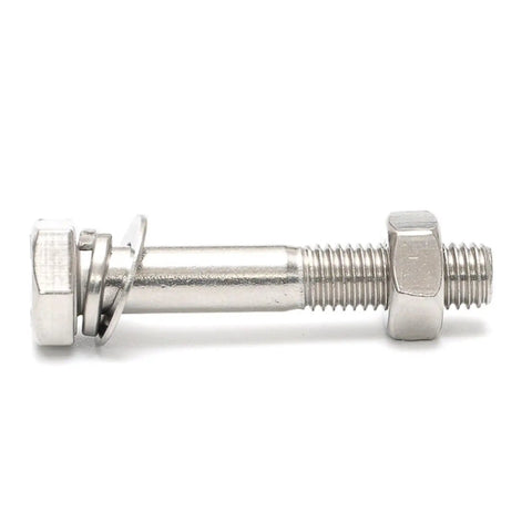 M6 Semi Threaded Hex Bolts And Nut Kit In 304 Stainless Steel All In One Fastener Set With Washers For Indoor And Outdoor Use Pro Grade Hardware For DIY Projects, close-up bolt and washer