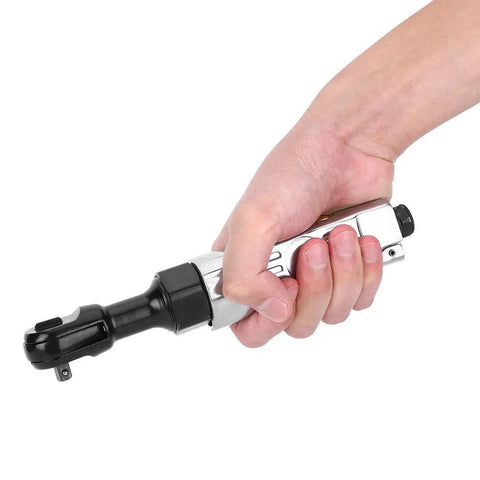 Pro Grade Pneumatic Ratchet Wrench With Quarter Inch Driver And Adjustable Twenty Five Foot Pound Torque For Quick Garage Fixes And Auto Tasks That Keep You From Breaking A Sweat in hand ready for use.