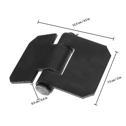 Heavy Duty Weld-On Flag Hinges For Trailers And Large RVs, showing dimensions, thickened barrel hinge with removable axle