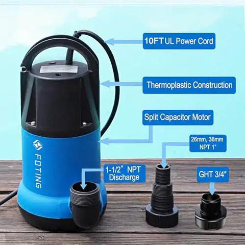 Tough As Nails 1HP Submersible Sump Pump Pushing 4600GPH features 10ft cord, thermoplastic construction, and NPT discharge.