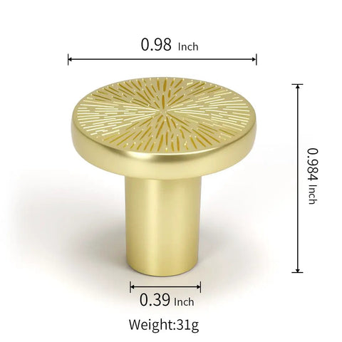 Six Pack Engraved Boss Grade Brushed Brass Kitchen Cabinet Knobs One Inch Round Solid Dresser Drawer Pulls Satin Gold