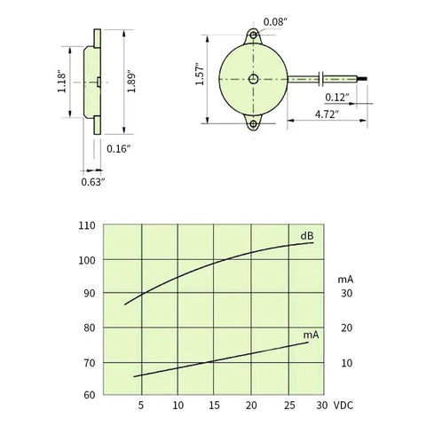 Rock Solid 3 Pack Active Piezo Buzzer Module DC 3 To 24V dimensions with technical graph, compact design for DIY projects.