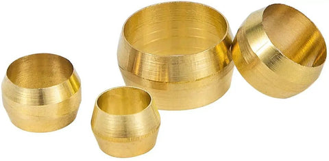 Essential 110 Piece Brass Compression Sleeve Ferrule Kit For Quarter To One Half Inch Tubing, detailed view of brass ferrules