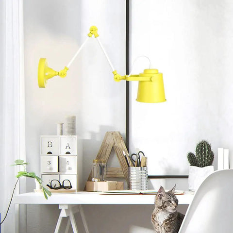Real Deal Nordic Metal Swing Arm Wall Sconce Adjustable Task Light With Heavy Gauge Body E27 Compatible Easy Install For Bedroom Hallway Living Room Top Pick Gray White Finish in a modern office setup with yellow finish.
