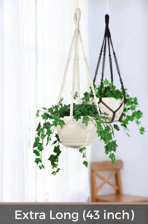 Extra Long 43 Inch Macrame Planter Hanger For 12 Inch Pots With Swag Hook Large Indoor Plant Display No Tassel Cotton Rope Beige XL