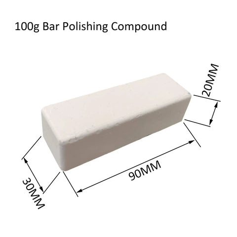 100g Bar Polishing Compound, 90mm x 30mm x 20mm, designed for use with buffing wheels in metal polishing.