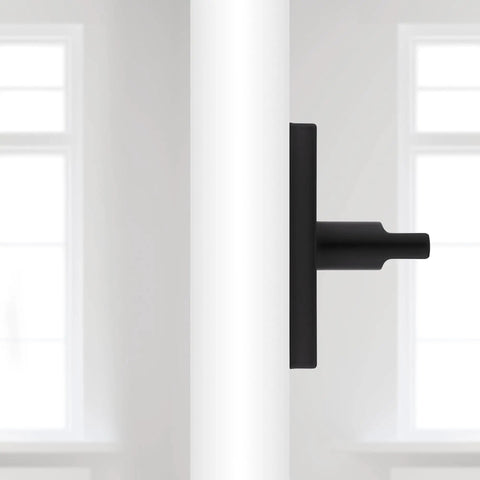 Matte black dummy door lever side view on interior door, Dummy Door Lever For Closets And French Double Doors, No Latch