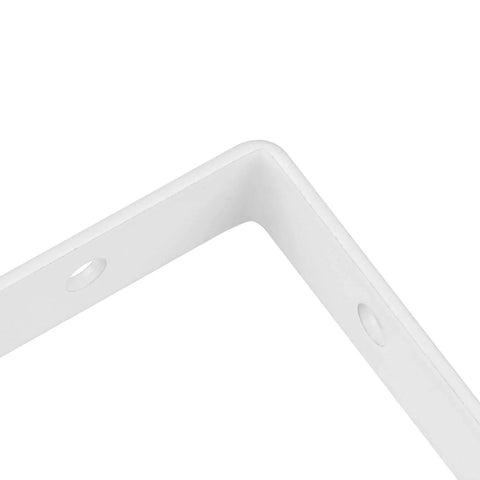 Legit Heavy Duty White Steel Shelf Brackets 4 Pack With Premium Mounting Screws For Rock Solid Diy Wall Shelving and No Sweat Home Organization Upgrades close-up of metal corner