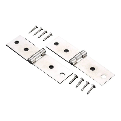 Rotating Concealed Cabinet Door Hinges Set 2 Pieces Silver Four Hole Furniture Hinges With Screws 74 By 20mm shown with included screws.