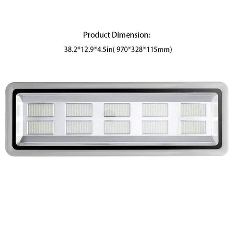 Top Shelf 10 Pack 1000W Led Flood Lights Ip65 Waterproof Outdoor Security Wall Lamps 6000K Daylight White showing dimensions 38.2x12.9x4.5in