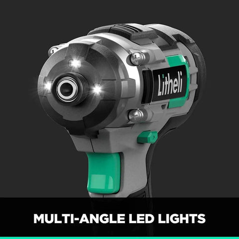 Close-up of 20V Cordless Drill and Impact Driver Combo Kit With 220 InLbs Drill Torque 1150 InLbs Impact Torque with LED lights