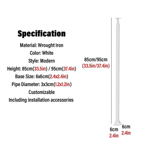 Rock Solid White Banister Railing Kit For Indoor Stairs And Outdoor Deck Porch Baluster Spindle Set With Secure Floor Mount Screws Easy Peasy Setup 30 Pack specifications with dimensions and material details.