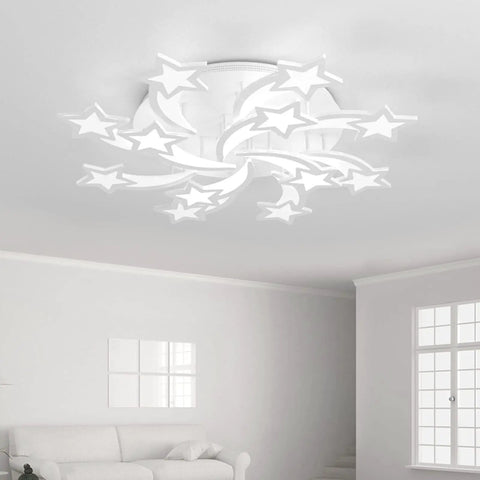 12 Heads LED Flush Mount Ceiling Light Fixture With Dimmable Chandelier Style Remote And App Control, star design, white room
