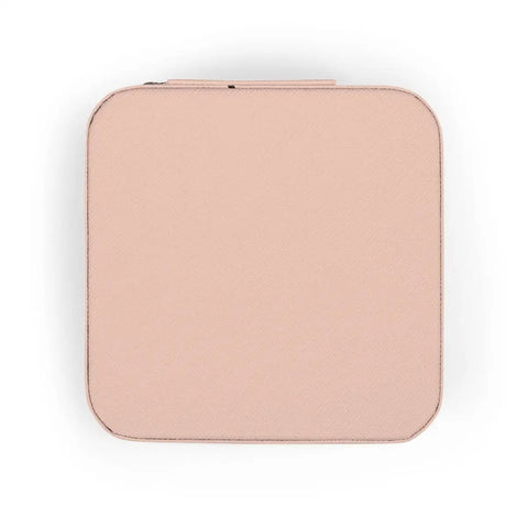 Top view of Pink Air Force C Five A Galaxy Inspired Jewelry Travel Case Compact 4 By 4 Inch with plush interior and soft lining