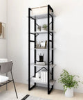 Five Tier Industrial Style Book Cabinet In Concrete Gray With Adjustable Shelves Durable Engineered Wood And Black Metal Frame