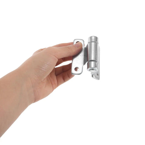 Hand holding Heavy Duty Stainless Steel Hinges Set Five Pieces For Bench Seating And Car Doors, foldable hinge shown close up