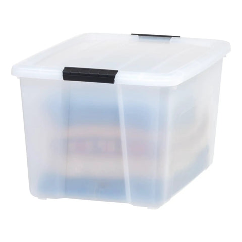 Hella Sturdy Stackable Storage Bins With Durable Plastic Build, clear bin with secure snap lid for home organization.