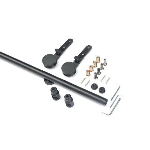 Sliding Library Ladder Track Kit In Black Carbon Steel Hardware, Easy Glide Rails For Home Loft Garage, shown disassembled