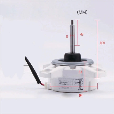 40W 310V DC Brushless Fan Motor for Air Conditioning Units High Efficiency Replacement Part for AC Systems Quiet Durable Easy Install Plug And Play Ideal Condensing Unit Repair with dimensions labeled