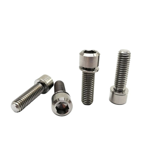 Rugged Aerospace Grade Titanium Bike Bolts M6X19mm Allen Hex Socket Set Of 10 Includes Washers showing four bolts with different lengths.