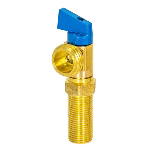 Heavy Duty Brass Washing Machine Shut Off Valve With Blue Quarter Turn Handle For Cold Water Lines Half Inch Mip To Three Quarter Mht Outlet Box No Sweat Install, 1/2 inch inlet.