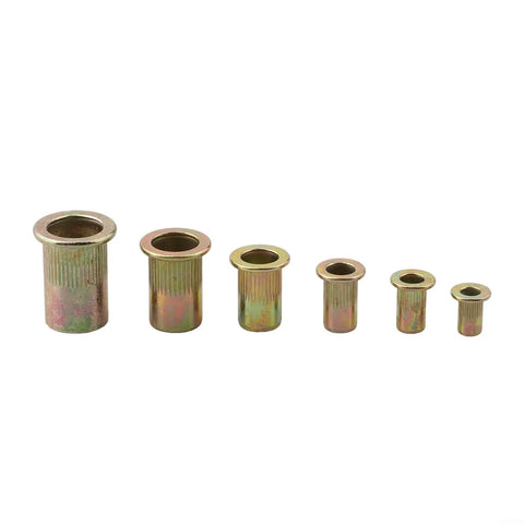 Top Tier 150 Pc Rivet Nut Assortment Kit featuring Zinc Plated Carbon Steel Threaded Insert Nuts For Heavy Duty Automotive Sheet Metal Repair And Fabrication Projects With M3-10 Sizes Perfect For Pros And DIYers Alike To Get The Job Done Right. six zinc plated carbon steel rivet nuts in M3 to M10 sizes
