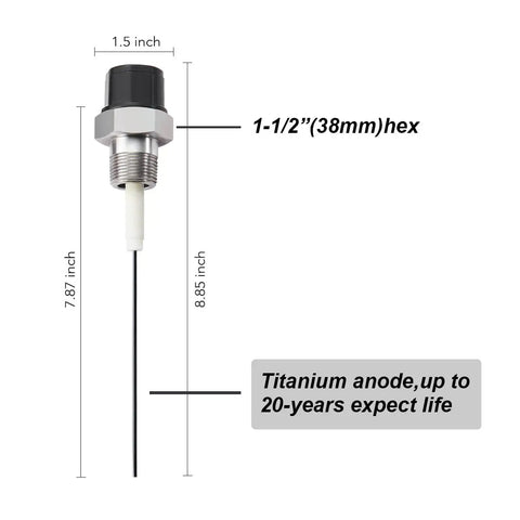 Powered Anode Rod For Water Heaters Kicks Rotten Egg Smell And Sulfur Odor In 40 To 120 Gallon Tanks Upgraded Design With 2 In 1 Wrench Socket For Easy Install Electrical Anode Rod Replacement That Extends Tank Life titanium measurements