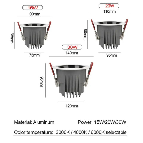 Built Tough Recessed Led Downlights 8 Pack With Ip65 No Sweat Waterproof Seal Slick Aluminum Housing Anti Glare Cob Spotlight showing size options.